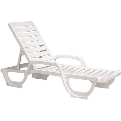 Grosfillex 44031004 Bahia White Plastic Outdoor Reclinable Chaise Lounge