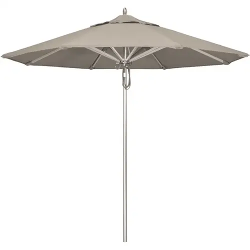 9 ft. Silver Aluminum Commercial Market Patio Umbrella with Pulley Lift in Granite Sunbrella