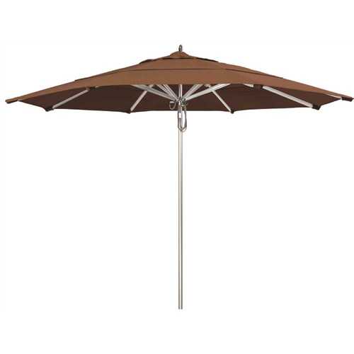 11 ft. Silver Aluminum Commercial Market Patio Umbrella with Pulley Lift in Teak Sunbrella