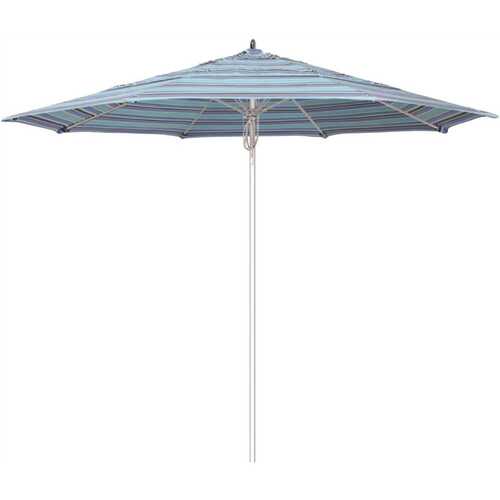 11 ft. Silver Aluminum Commercial Fiberglass Ribs Market Patio Umbrella and Pulley Lift in Dolce Oasis Sunbrella