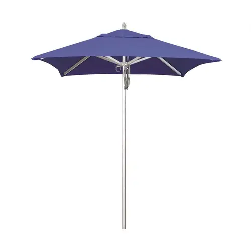 6 ft. Silver Aluminum Commercial Market Patio Umbrella with Pulley Lift in Pacific Blue Sunbrella