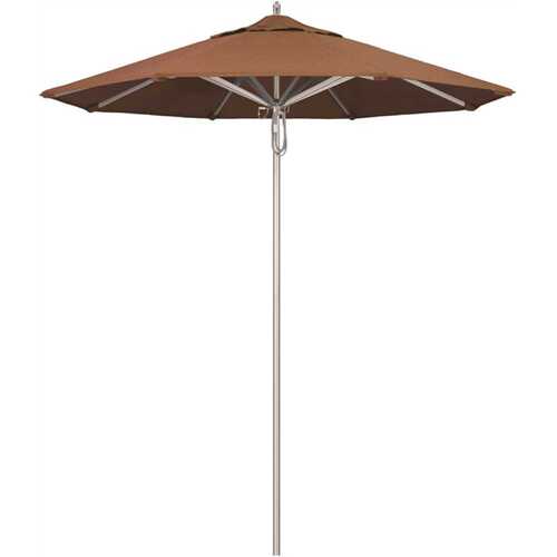 California Umbrella 194061507865 7.5 ft. Silver Aluminum Commercial Market Patio Umbrella with Pulley Lift in Teak Sunbrella