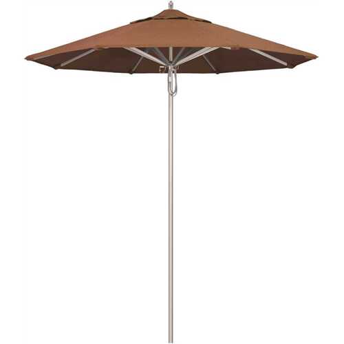 7.5 ft. Silver Aluminum Commercial Market Patio Umbrella with Pulley Lift in Teak Sunbrella