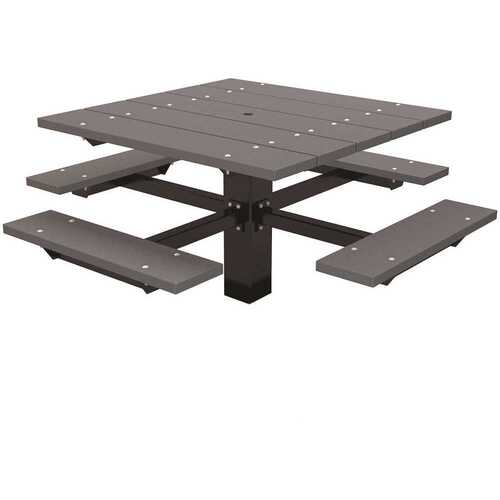 T-Table 4 ft. Gray In-Ground Mount Square Recycled Plastic Picnic Table Grey