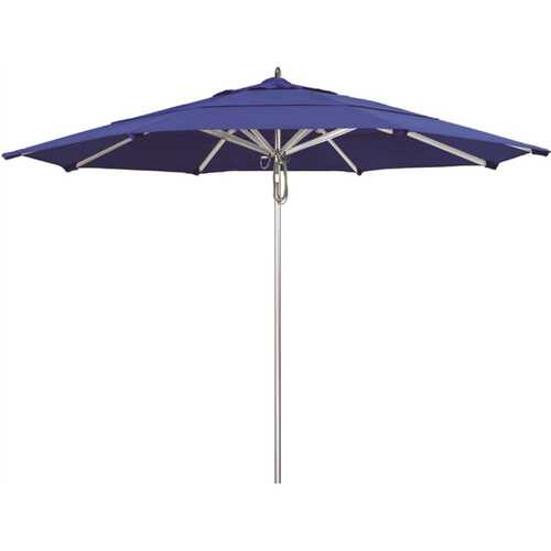 California Umbrella 194061506929 11 ft. Silver Aluminum Commercial Market Patio Umbrella with Pulley Lift in Pacific Blue Sunbrella