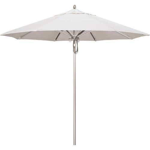California Umbrella 194061507254 9 ft. Silver Aluminum Commercial Market Patio Umbrella with Pulley Lift in Natural Sunbrella