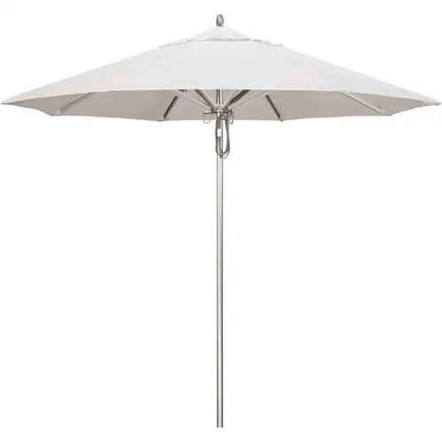 9 ft. Silver Aluminum Commercial Market Patio Umbrella with Pulley Lift in Natural Sunbrella