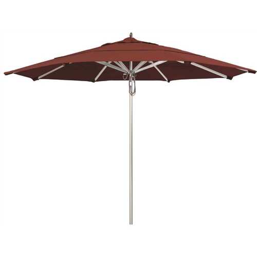 11 ft. Silver Aluminum Commercial Market Patio Umbrella with Pulley Lift in Henna Sunbrella