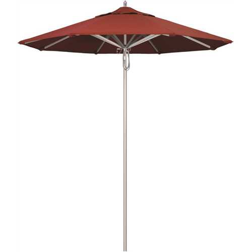 7.5 ft. Silver Aluminum Commercial Market Patio Umbrella with Pulley Lift in Terracotta Sunbrella