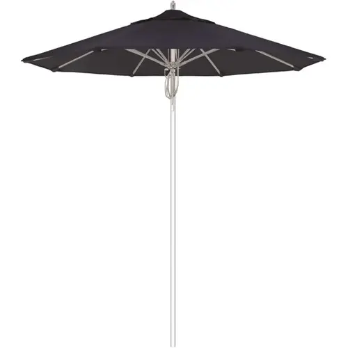 California Umbrella 194061508930 7.5 ft. Silver Aluminum Commercial Market Patio Umbrella Fiberglass Ribs and Pulley Lift in Navy Sunbrella