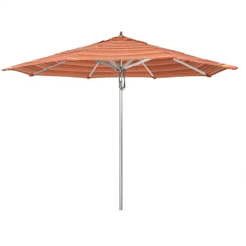 California Umbrella 194061507148 11 ft. Silver Aluminum Commercial Market Patio Umbrella with Pulley Lift in Dolce Mango Sunbrella