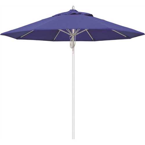 California Umbrella 194061508497 9 ft. Silver Aluminum Commercial Fiberglass Ribs Market Patio Umbrella and Pulley Lift in Pacific Blue Sunbrella