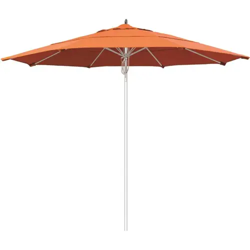 California Umbrella 194061508138 11 ft. Silver Aluminum Commercial Fiberglass Ribs Market Patio Umbrella and Pulley Lift in Tangerine Sunbrella