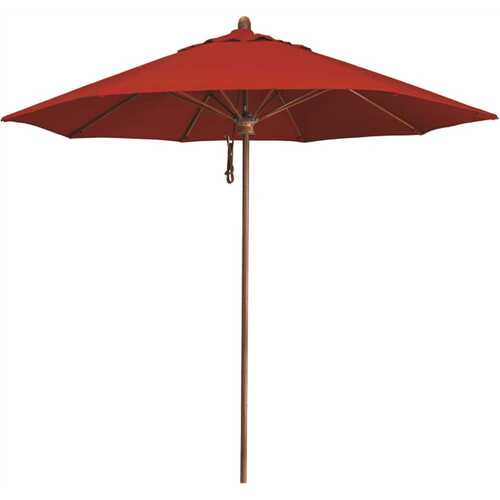 California Umbrella 194061509166 9 ft. Woodgrain Aluminum Commercial Market Patio Umbrella Fiberglass Ribs and Pulley Lift in Jockey Red Sunbrella