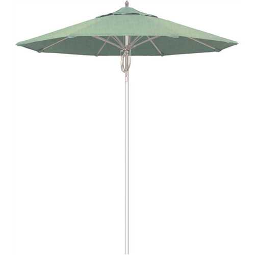 7.5 ft. Silver Aluminum Commercial Market Patio Umbrella Fiberglass Ribs and Pulley Lift in Spa Sunbrella