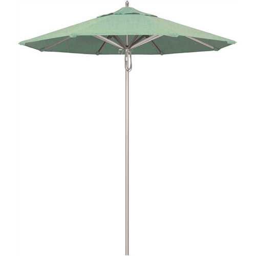 California Umbrella 194061507612 7.5 ft. Silver Aluminum Commercial Market Patio Umbrella with Pulley Lift in Spectrum Mist Sunbrella