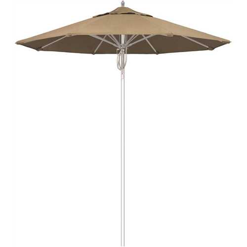 California Umbrella 194061508992 7.5 ft. Silver Aluminum Commercial Market Patio Umbrella Fiberglass Ribs and Pulley Lift in Heather Beige Sunbrella