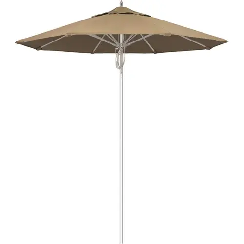 7.5 ft. Silver Aluminum Commercial Market Patio Umbrella Fiberglass Ribs and Pulley Lift in Heather Beige Sunbrella