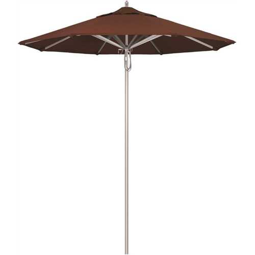 7.5 ft. Silver Aluminum Commercial Market Patio Umbrella with Pulley Lift in Bay Brown Sunbrella