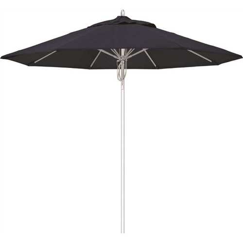 California Umbrella 194061508633 9 ft. Silver Aluminum Commercial Fiberglass Ribs Market Patio Umbrella and Pulley Lift in Navy Sunbrella