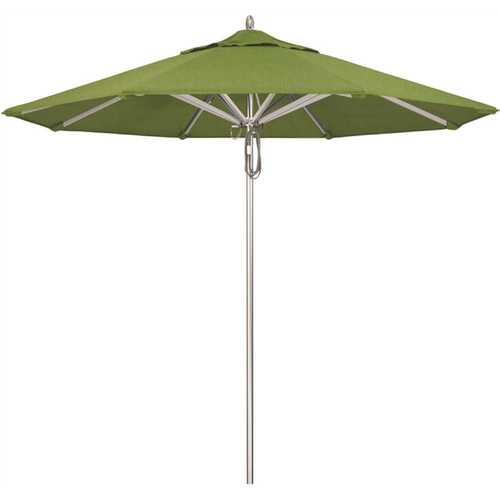 California Umbrella 194061507193 9 ft. Silver Aluminum Commercial Market Patio Umbrella with Pulley Lift in Specturm Cilantro Sunbrella