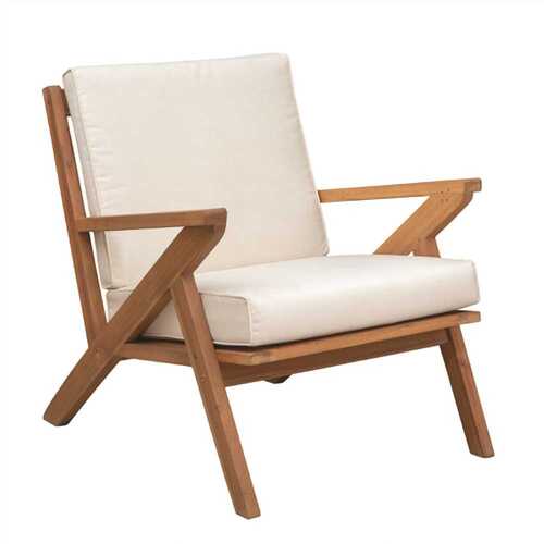 Patio Sense 62969 Oslo Stationary Solid Wood Outdoor Lounge Chair with Beige Cushion