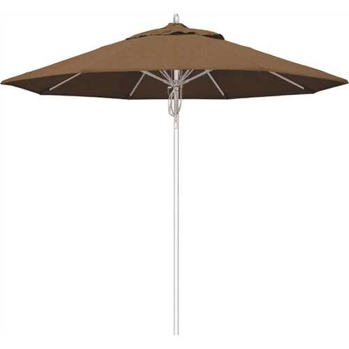 California Umbrella 194061508701 9 ft. Silver Aluminum Commercial Fiberglass Ribs Market Patio Umbrella and Pulley Lift in Teak Sunbrella