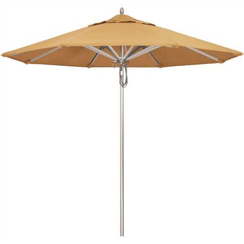 California Umbrella 194061507308 9 ft. Silver Aluminum Commercial Market Patio Umbrella with Pulley Lift in Wheat Sunbrella