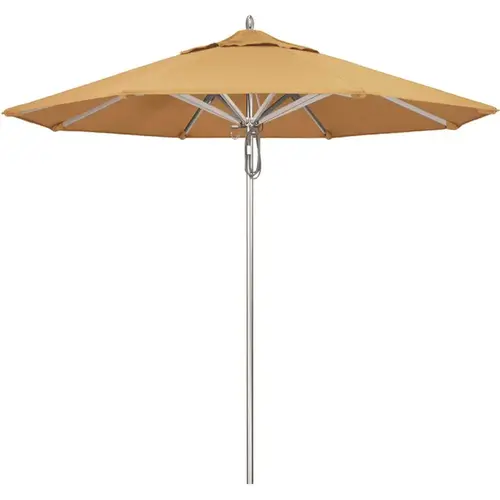 9 ft. Silver Aluminum Commercial Market Patio Umbrella with Pulley Lift in Wheat Sunbrella