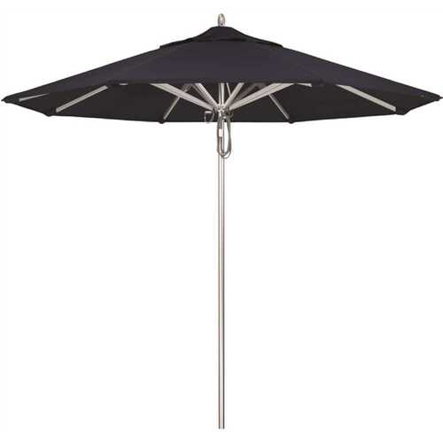 California Umbrella 194061507360 9 ft. Silver Aluminum Commercial Market Patio Umbrella with Pulley Lift in Navy Sunbrella