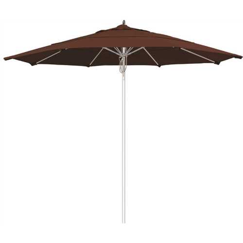 California Umbrella 194061508251 11 ft. Silver Aluminum Commercial Market Patio Umbrella Fiberglass Ribs and Pulley lift in Bay Brown Sunbrella