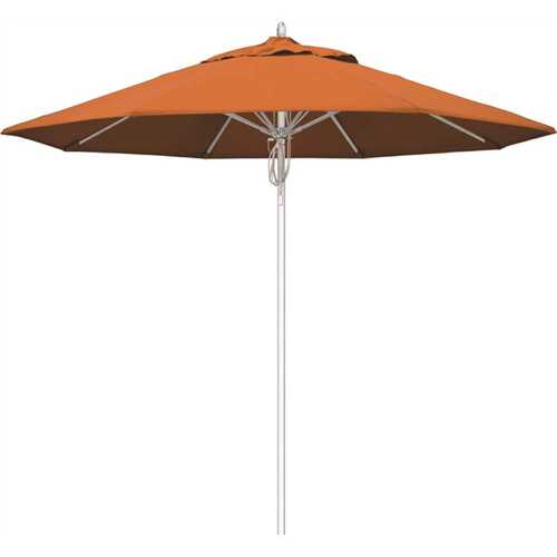 California Umbrella 194061508589 9 ft. Silver Aluminum Commercial Fiberglass Ribs Market Patio Umbrella and Pulley Lift in Tuscan Sunbrella
