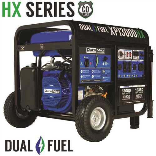 DUROMAX XP13000HX 13000/10500-Watt Dual Fuel Electric Start Gasoline/Propane Portable Home Power Back Up Generator with CO Alert Shutdown