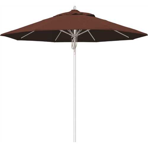 9 ft. Silver Aluminum Commercial Fiberglass Ribs Market Patio Umbrella and Pulley Lift in Henna Sunbrella