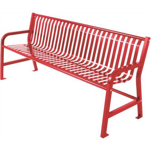 Plaza 4 ft. Red Steel Strap Bench with Back