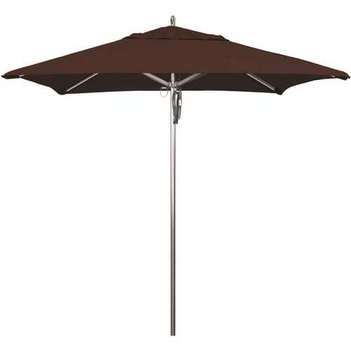 7.5 ft. Square Silver Aluminum Commercial Market Patio Umbrella with Pulley Lift in Bay Brown Sunbrella