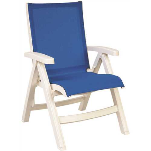 Grosfillex UT007004 Jamaica Beach Mid Back Folding Outdoor Dining Chair in Blue Sling