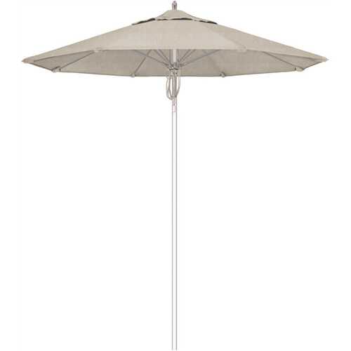 7.5 ft. Silver Aluminum Commercial Market Patio Umbrella Fiberglass Ribs and Pulley Lift in Granite Sunbrella