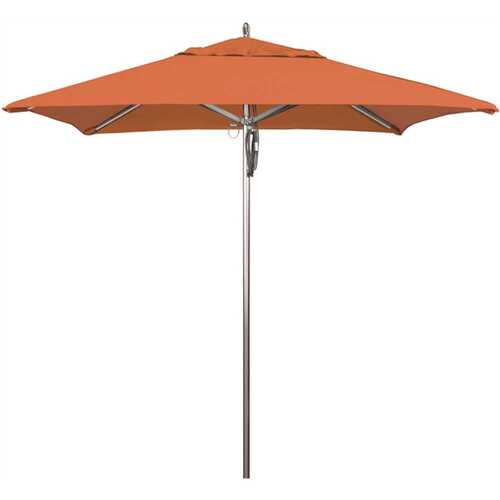 7.5 ft. Square Silver Aluminum Commercial Market Patio Umbrella with Pulley Lift in Tuscan Sunbrella