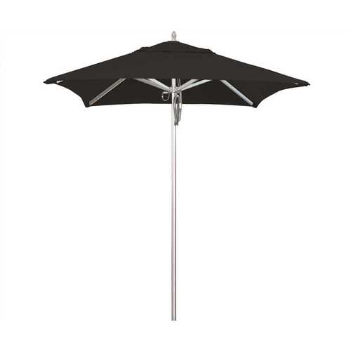 6 ft. Silver Aluminum Commercial Market Patio Umbrella with Pulley Lift in Black Sunbrella