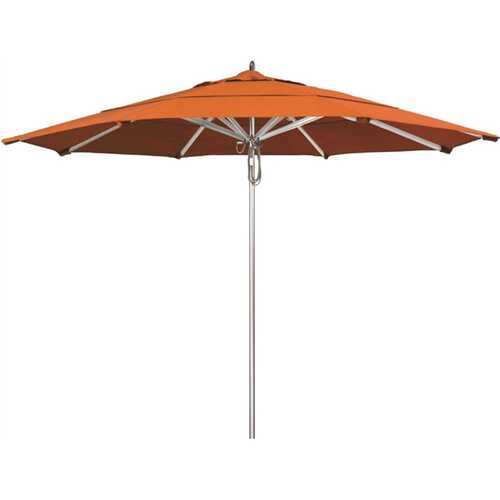 11 ft. Silver Aluminum Commercial Market Patio Umbrella with Pulley Lift in Tuscan Sunbrella