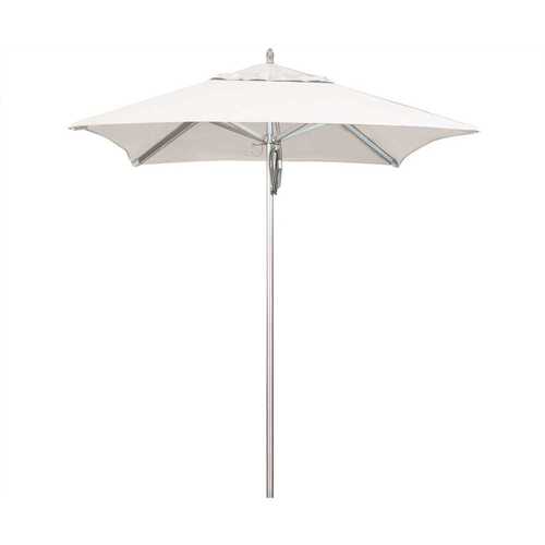 6 ft. Silver Aluminum Commercial Market Patio Umbrella with Pulley Lift in Natural Sunbrella