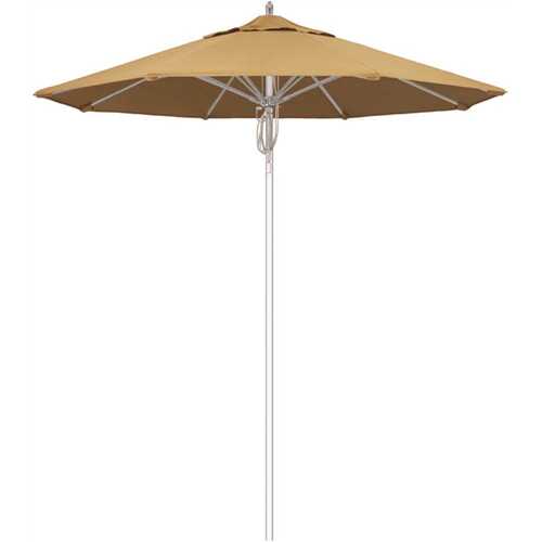 7.5 ft. Silver Aluminum Commercial Market Patio Umbrella Fiberglass Ribs and Pulley Lift in Wheat Sunbrella