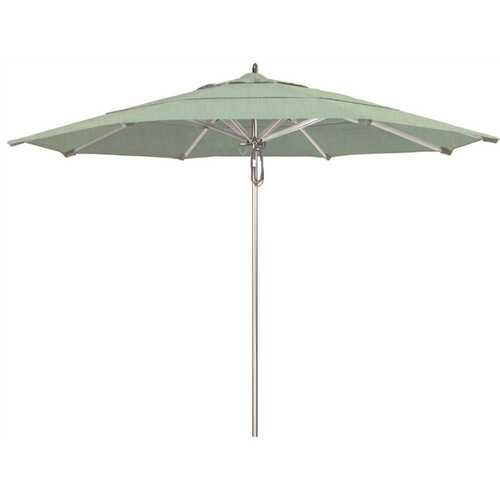 California Umbrella 194061506998 11 ft. Silver Aluminum Commercial Market Patio Umbrella with Pulley Lift in Spa Sunbrella