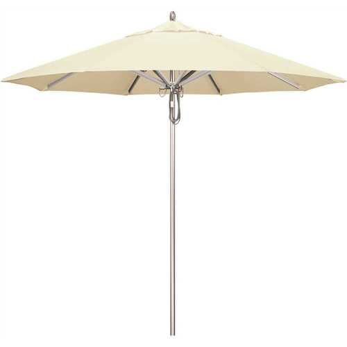 9 ft. Silver Aluminum Commercial Market Patio Umbrella with Pulley Lift in Canvas Sunbrella