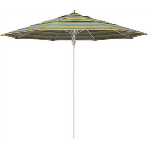 11 ft. Silver Aluminum Commercial Market Patio Umbrella Fiberglass Ribs and Pulley lift in Astoria Lagoon Sunbrella