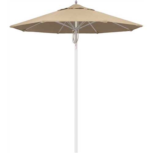7.5 ft. Silver Aluminum Commercial Market Patio Umbrella Fiberglass Ribs and Pulley Lift in Antique Beige Sunbrella