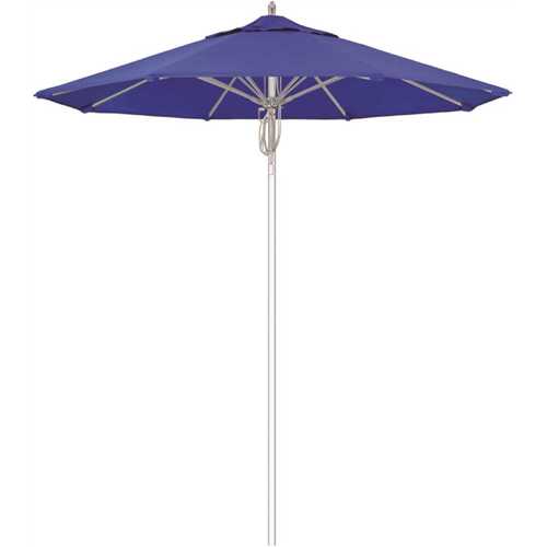 7.5 ft. Silver Aluminum Commercial Market Patio Umbrella Fiberglass Ribs and Pulley Lift in Pacific Blue Sunbrella
