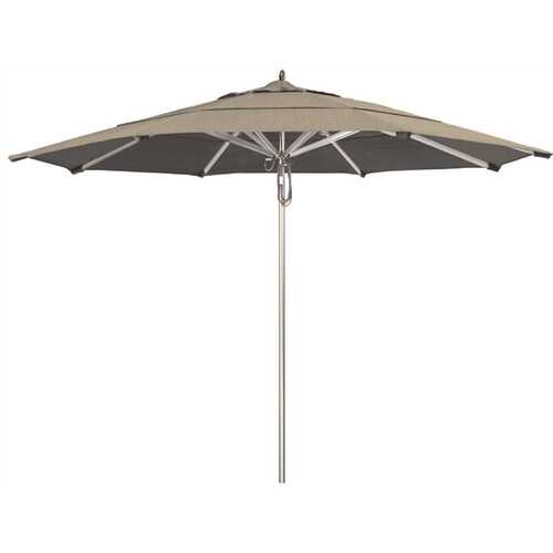 11 ft. Silver Aluminum Commercial Market Patio Umbrella with Pulley Lift in Spectrum Dove Sunbrella