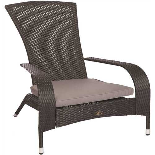 Patio Sense 62430 Coconino Black Wicker Plastic Adirondack Chair with Gray Cushion